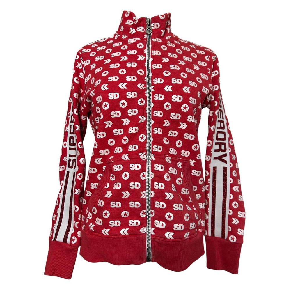 Superdry‎ Red All Over SD Print Sparkly Full Zip Track Jacket Womens